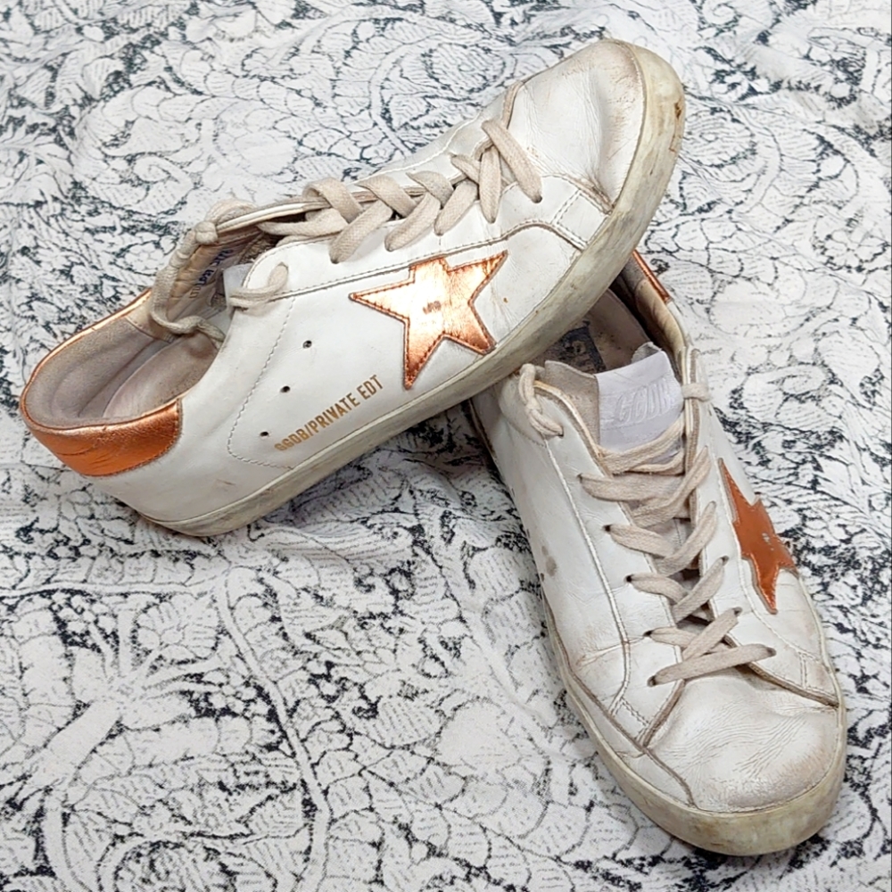 Golden Goose White and Gold Sneakers